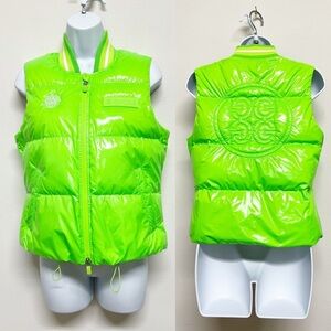 GFore Womens Neon Green Circle Gs Coated Nylon Quilted Puffer Golf Vest Size XS